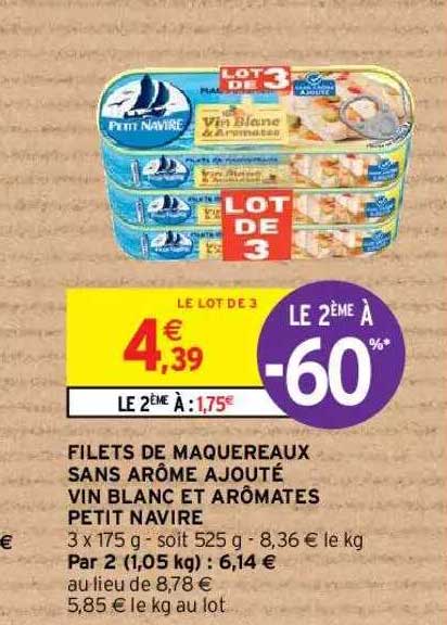 filets de maquereaux sans arôme ajouté vin blanc et aromates petit navire