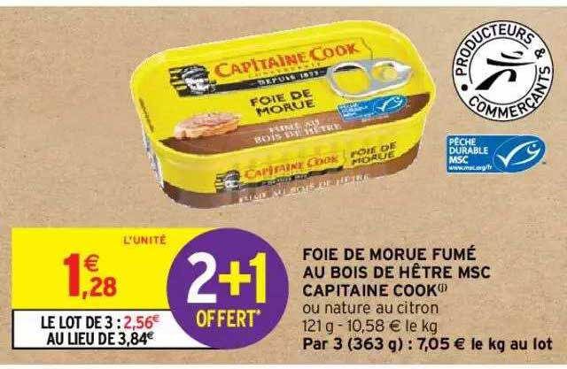 foie de morue fumé au bois de hêtre msc capitaine cook