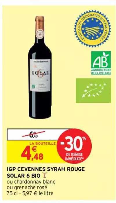 Igp Cevennes Syrah Rouge Solar 6 Bio