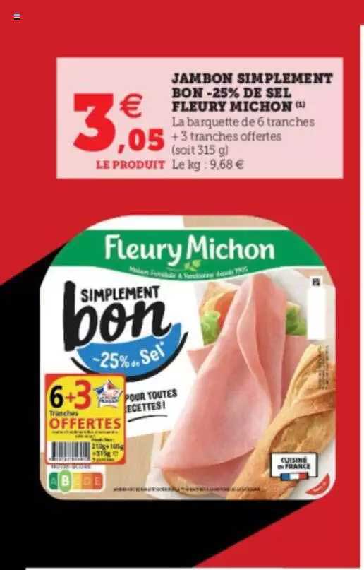 jambon simplement bon -25% de sel fleury michon