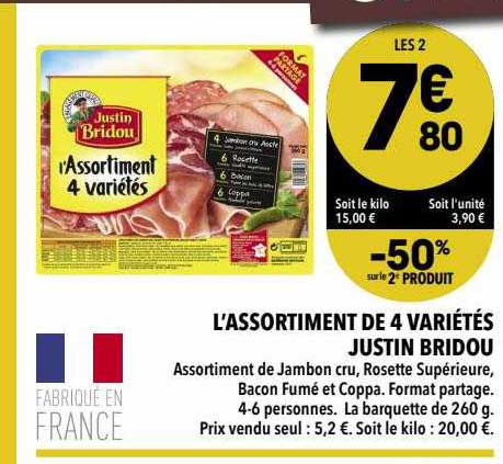 l'assortiment de 4 variétés justin bridou