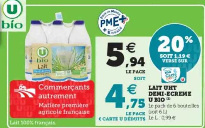 lait uht demi-écrémé u bio
