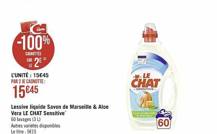Lessive Liquide Savon De Marseille & Aloé Vera Le Chat Sensitive