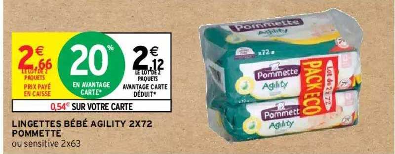 lingettes bébé agility 2x72 pommette