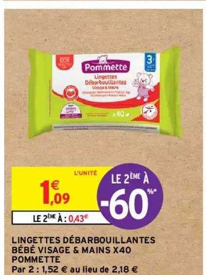 lingettes débarbouillantes bébé visage & mains x40 pommette