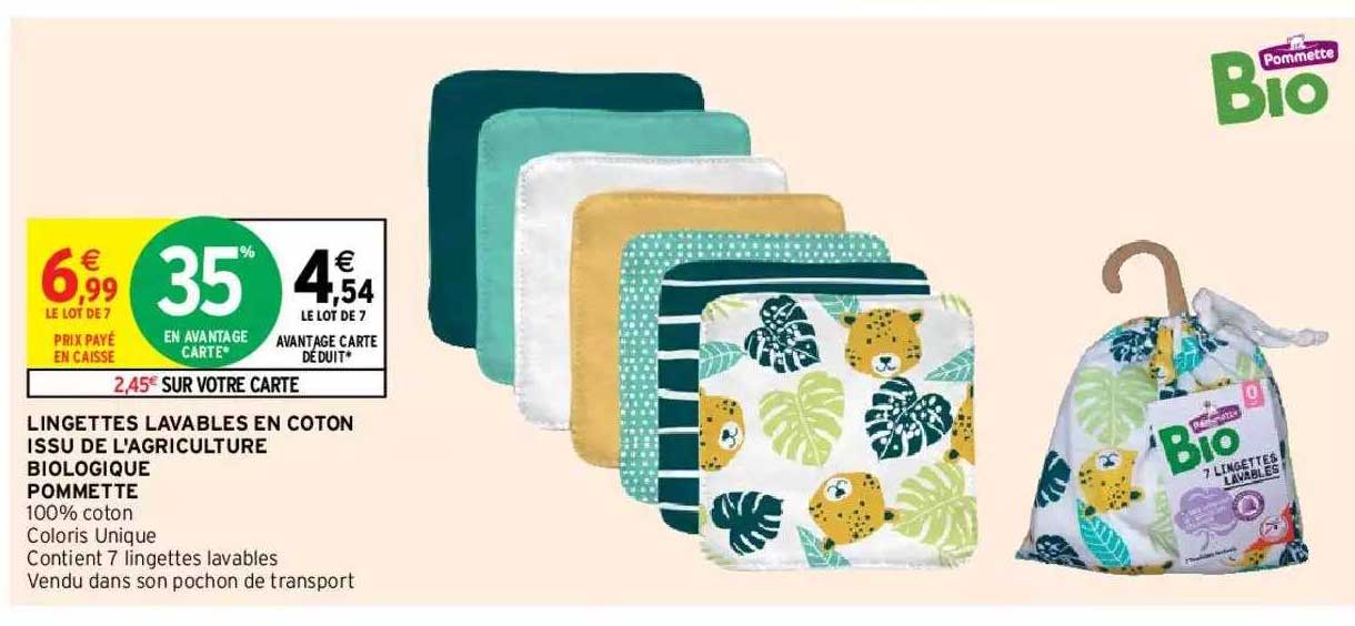 lingettes lavables en coton issu de l'agriculture biologique pommette