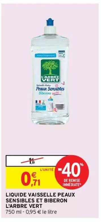 liquide vaisselle peaux sensibles et biberon l'arbre vert
