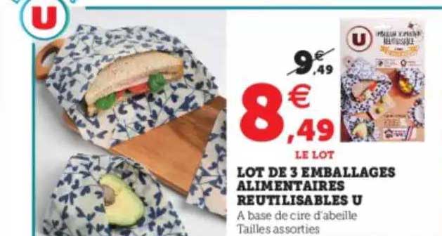 lot de 3 emballages alimentaires réutilisables u
