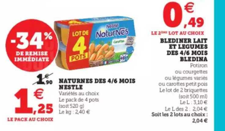 naturnes dès 4-6 mois nestlé, blédiner lait et légumes dès 4-6 mois blédina
