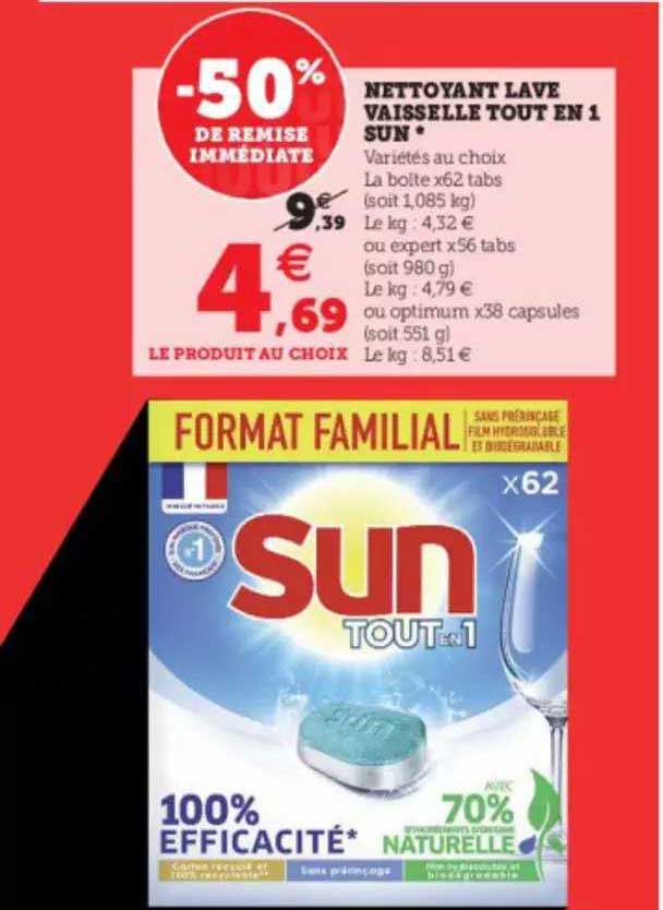 nettoyant lave vaisselle tout en 1 sun
