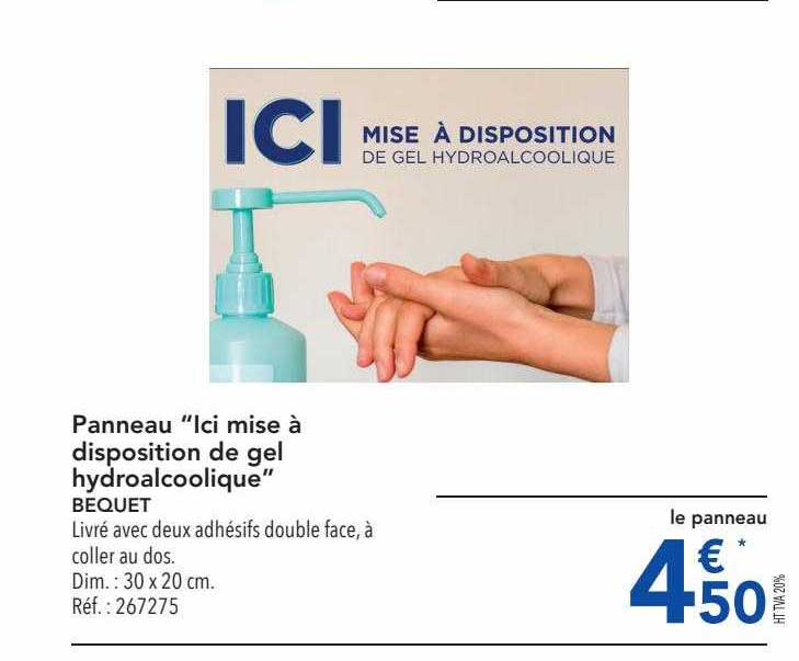 panneau "ici mise à disposition de gel hydroalcoolique" bequet