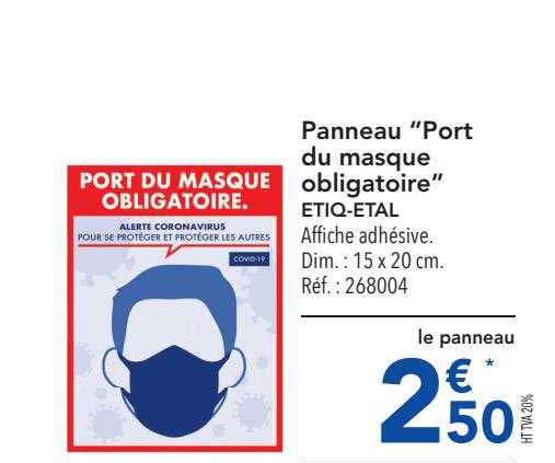 panneau "port du masque obligatoire" etiq-etal