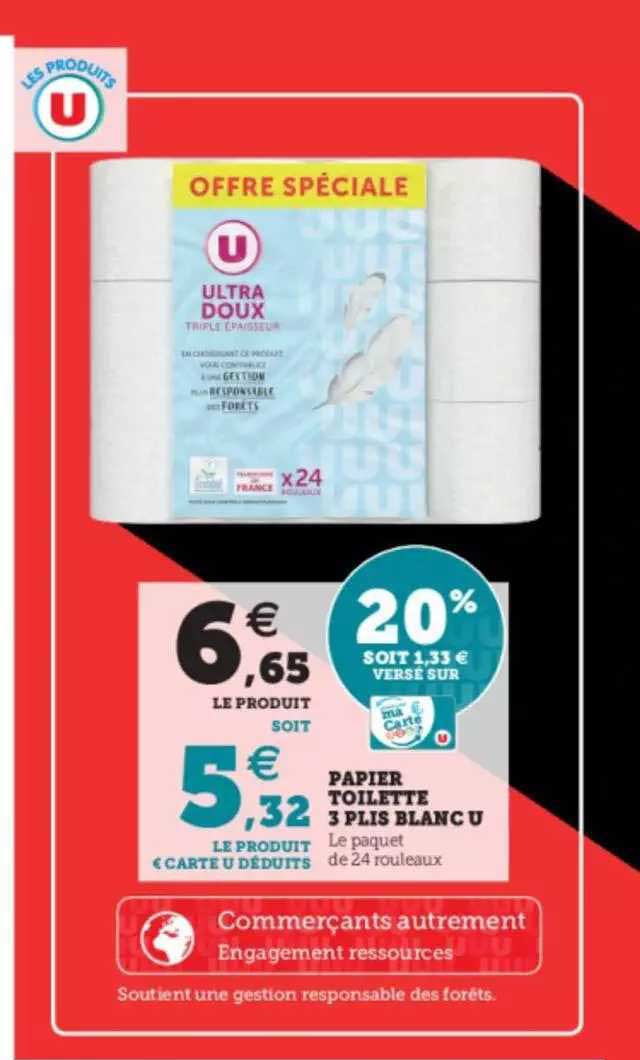 papier toilette 3 plis blanc u