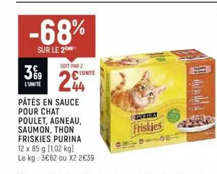 Pâtés En Sauce Pour Chat Poulet, Agneau, Saumon, Thon Friskies Purina