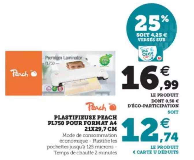 Plastifieuse Peach Pl750 Pour Format A4 21x29,7cm