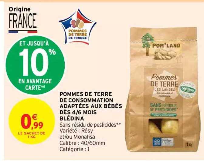 pommes de terre de consommation adaptées aux bébés dès 4-6 mois blédina