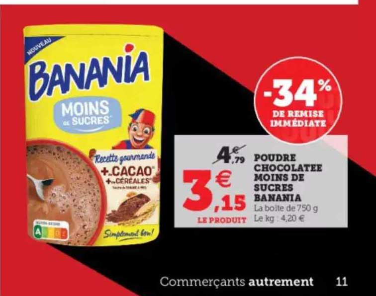 poudre chocolatée moins de sucres banania