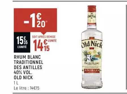rhum blanc traditionnel des antilles 40% vol. old nick