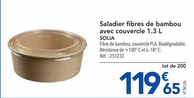 saladier fibres de bambou avec couvercle 1.3 l solia