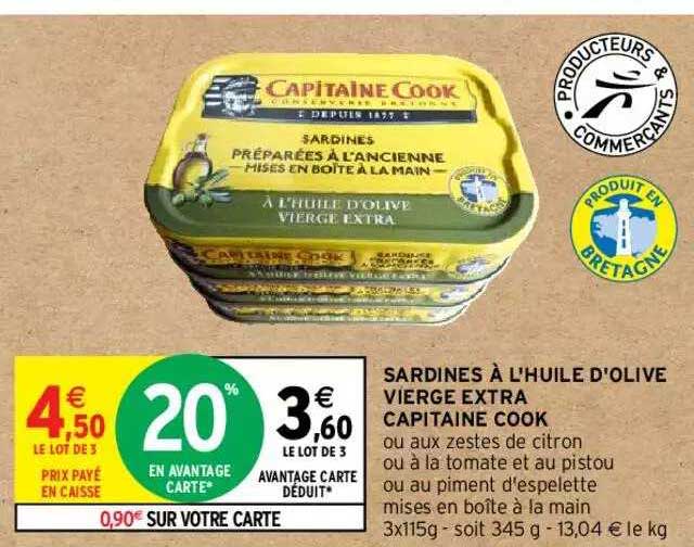 sardines à l'huile d'olive vierge extra capitaine cook