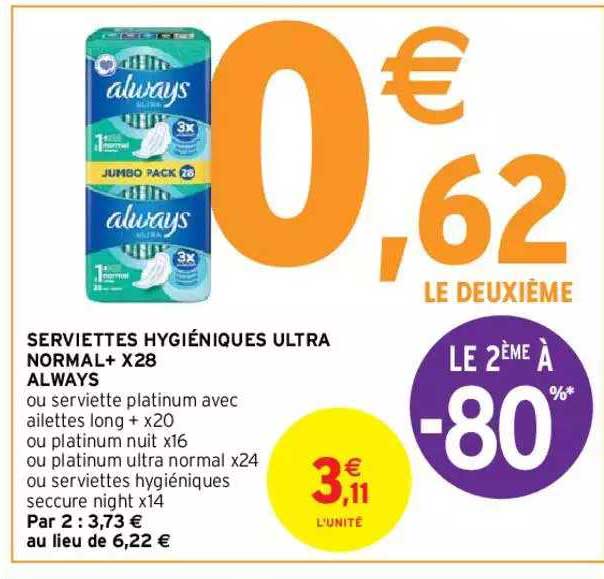 serviettes hygiéniques ultra normal+ x28 always