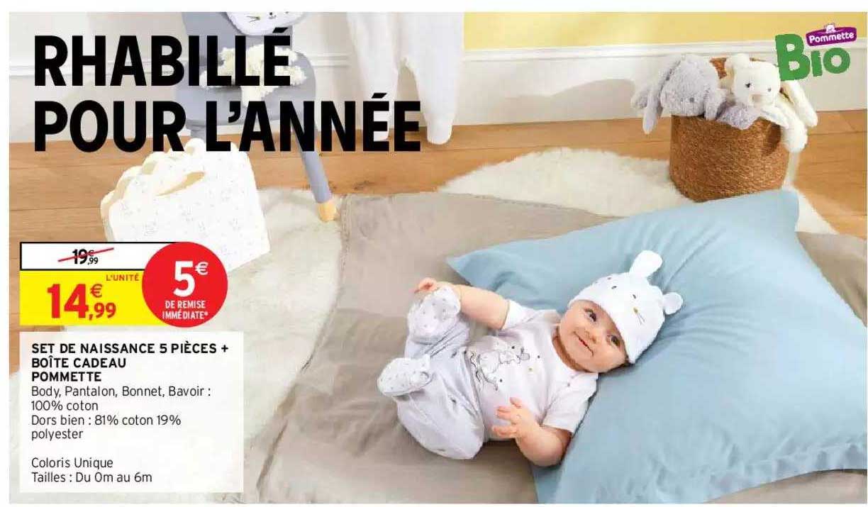 set de naissance 5 pièces + boîte cadeau pommette
