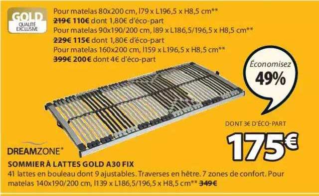 sommier à lattes gold a30 fix dreamzone