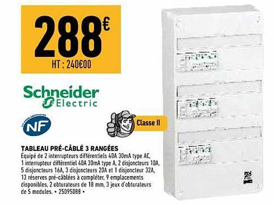tableau pré-câblé 3 rangées schneider electric