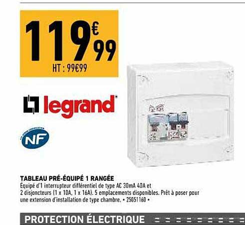 tableau pré-équipé 1 rangée legrand