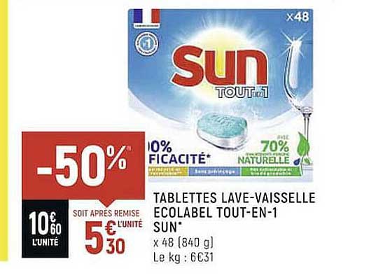tablettes lave-vaisselle écolabel tout-en-1 sun