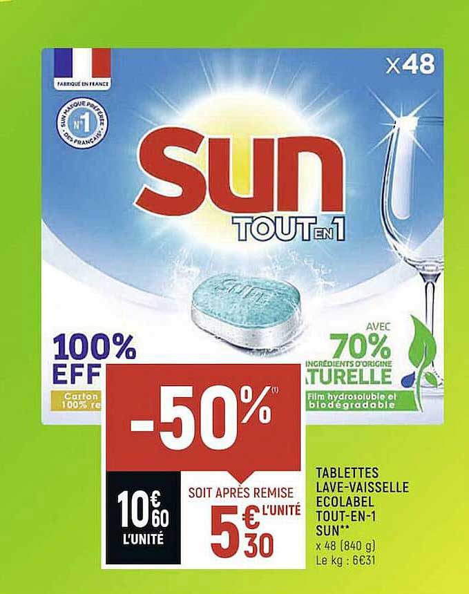 tablettes lave-vaisselle écolabel tout-en-1 sun