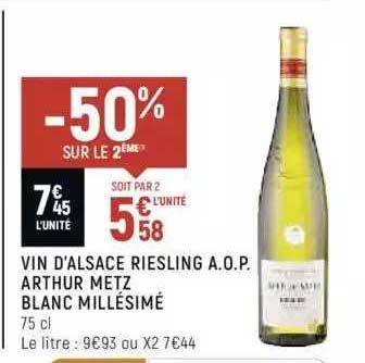 vin d'alsace riesling a.o.p. arthur metz blanc millésimé