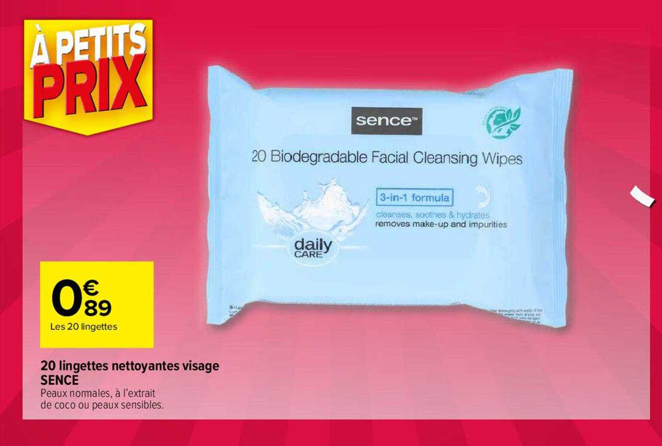 20 lingettes nettoyantes visage sence