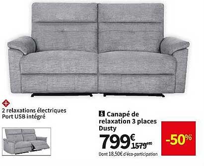 canapé de relaxation 3 places dusty