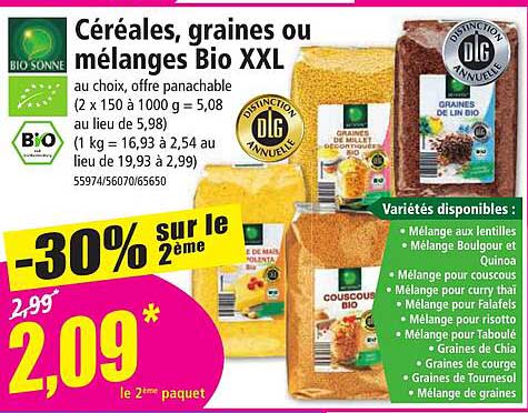 céréales, graines ou mélanges bio xxl bio sonne