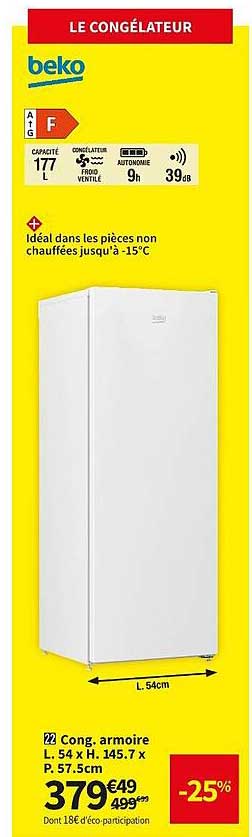 cong. armoire l. 54 x h. 145.7 x p. 57.5 cm beko