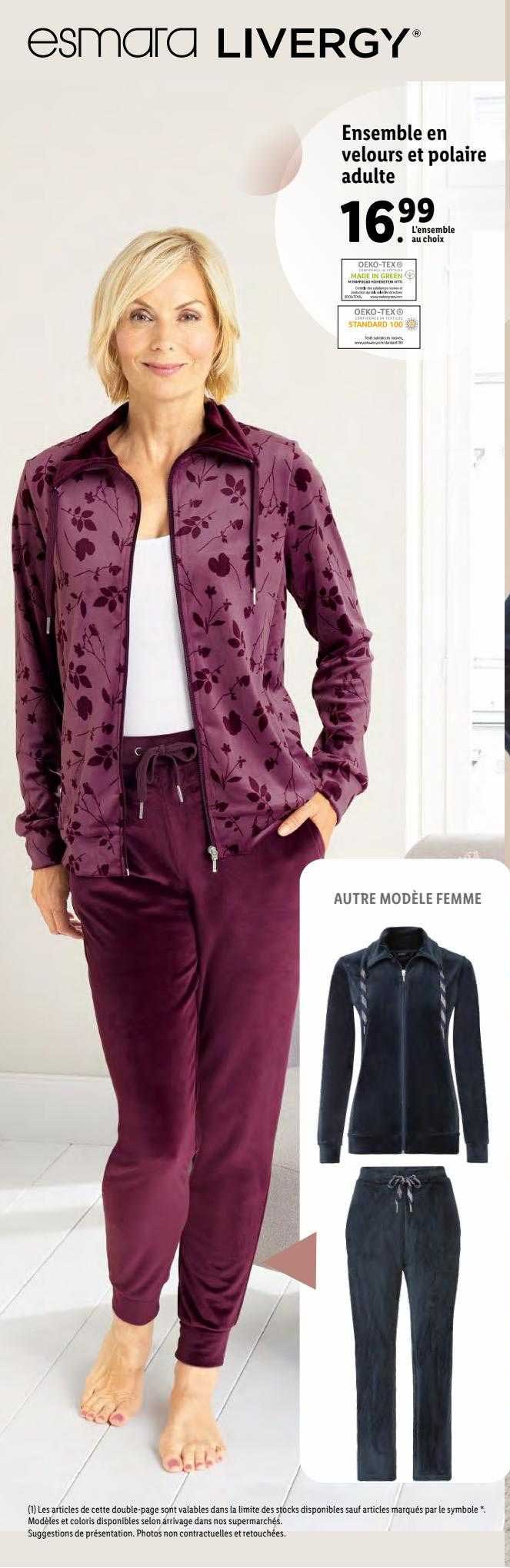 Ensemble En Velours Et Polaire Adulte Esmara Livergy