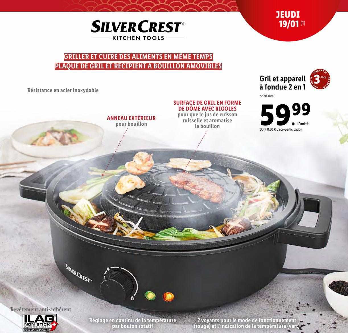 grill et appareil à fondue 2 en 1 silver crest