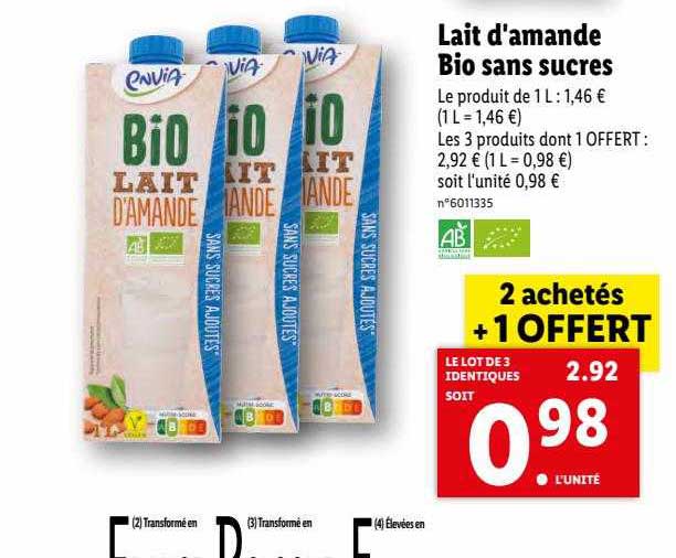 lait d'amande bio sans sucres envia
