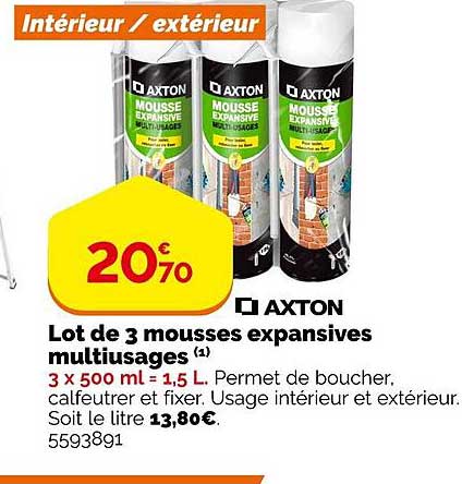 lot de 3 mousses expansives multiusages axton