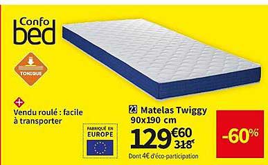 matelas twiggy 90 x 190 cm confo bed
