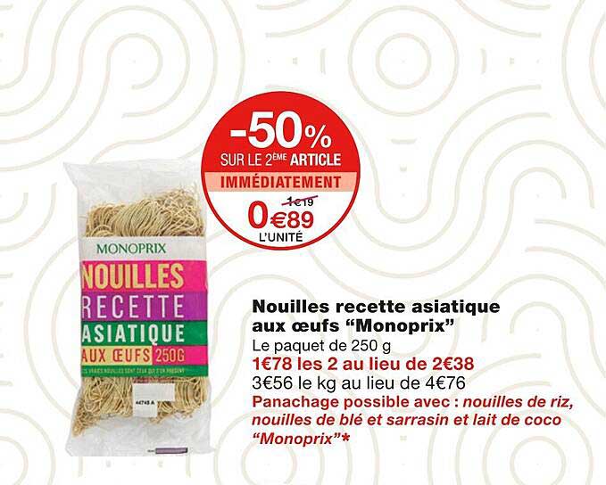 Nouilles Recette Asiatique Aux Oeufs "monoprix"