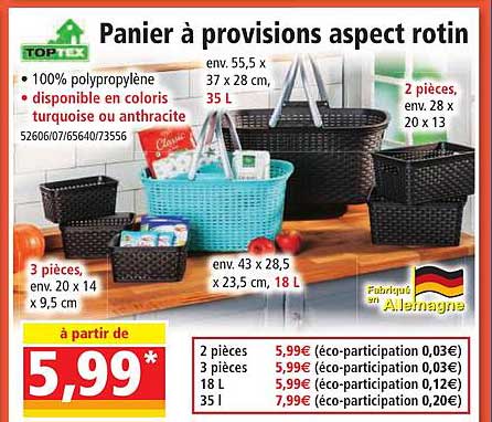 panier à provisions aspect rotin toptex