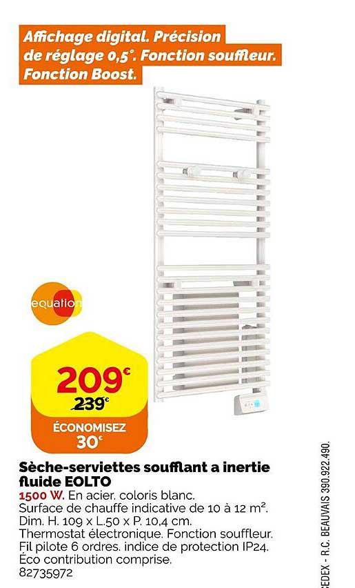 sèche-serviettes soufflant à inertie fluide eolto