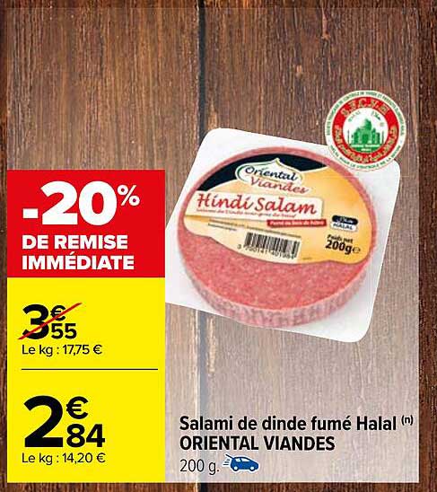 Salami De Dinde Fumé Halal Oriental Viandes