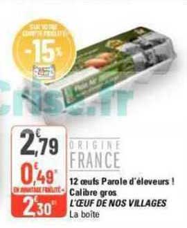 12 œufs parole d'éleveurs calibre gros l'œuf de nos villages