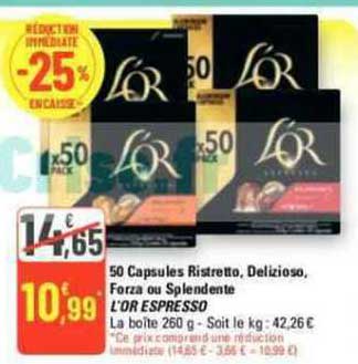 50 Capsules Ristretto, Deliziosa, Forza Ou Splendente L'or Espresso