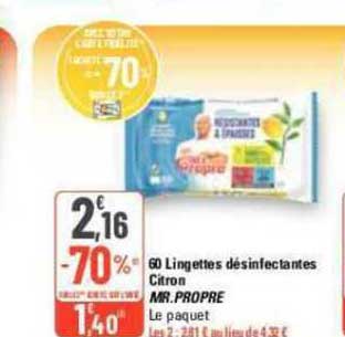 60 lingettes désinfectantes citron mr. propre