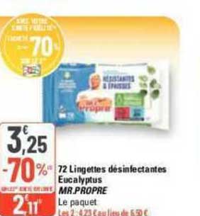 72 lingettes désinfeectantes eucalyptus mr. propre