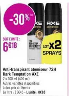 anti-transpirant atomiseur 72h dark temptation axe